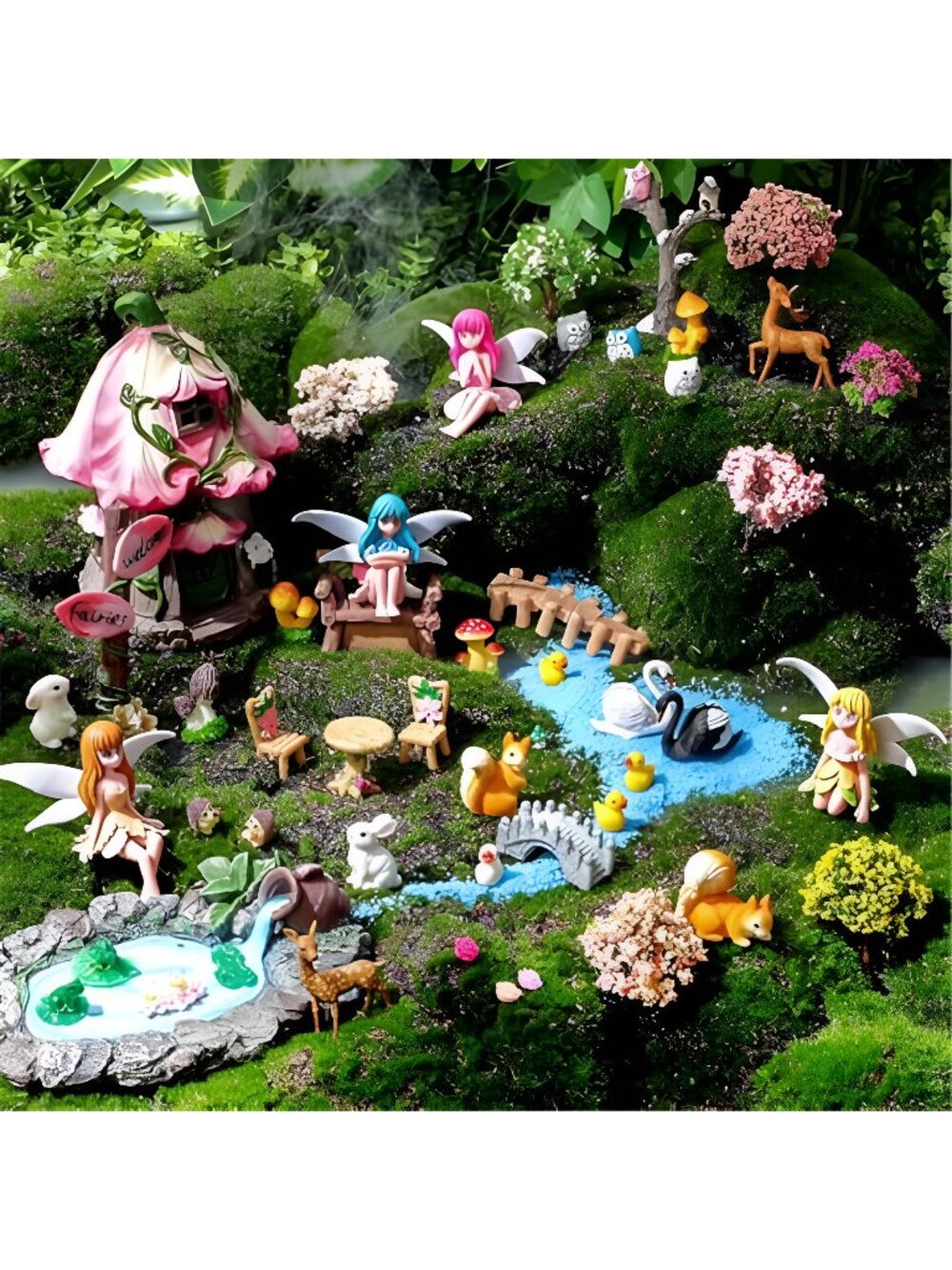106 Pcs Fairy House Garden Figurines Kit Resin Fairy Garden Accessories